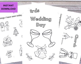 Kids Colouring Pages, Wedding Colouring Pages, Digital Download, Kids Activity Colouring In Sheets, Instant Download, Kids Printables