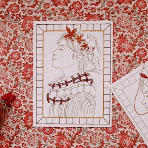 Carte à broder - modèle de broderie minimaliste - portrait d'automne - Marion Romain