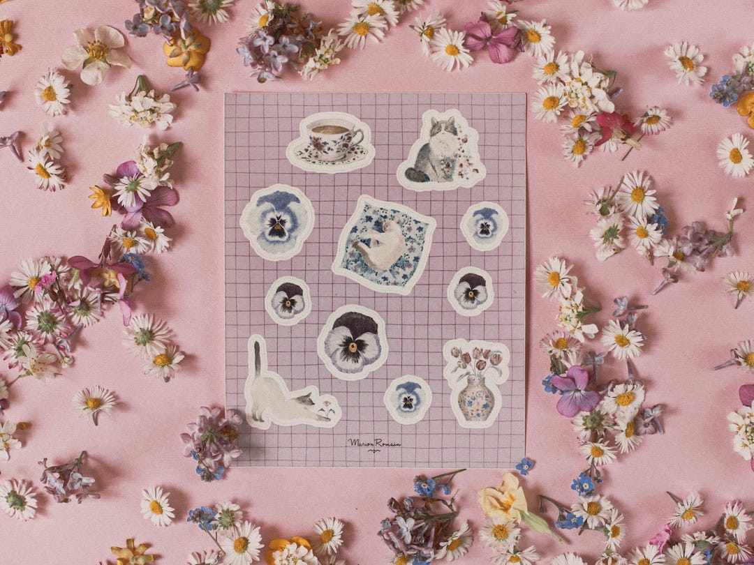 Kitty Spring Sticker Sheet of Cat and Spring Stickers (english) - Etsy