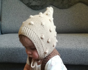 Gorro de duendecillo de lana merino tejido a mano: gorro de duendecillo con pompón para bebés, niños pequeños y niños pequeños, colores personalizados
