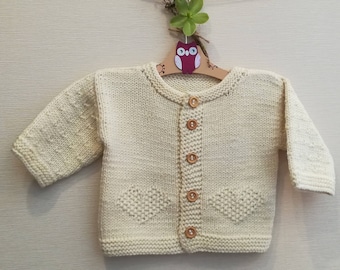 Knitted merino jacket. Newborn cardigan.White jacket.Hand Knit Sweater.Toddler's Cardigan.Girls/ Boys Cardigan.Merino wool Baby Jacket.