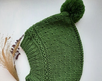 Merino Wool Balaclava. Hat and scarf all in one.Pixie hat.Baby/Toddler/Children Elf hat.Hoodie hat with Neck warmer.Green winter hat