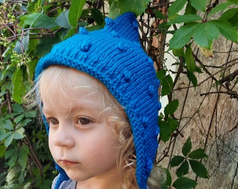 Handmade knitted hat.Popcorn Bonnet. Pixie Hat.Baby/Toddler/Child/Adult hat.Elf hat.Turquoise hat.Pixie Bonnet.Merino wool hat.