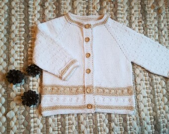 Hand Knit Baby Cardigan: Organic Cotton or Merino Wool Christening Jacket