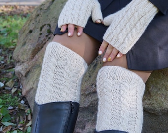 Hand knitted leg/arm warmers .Knitted merino wool leg/arm warmers.Leg/arm warmers cable knit. Leg warmer boot socks .