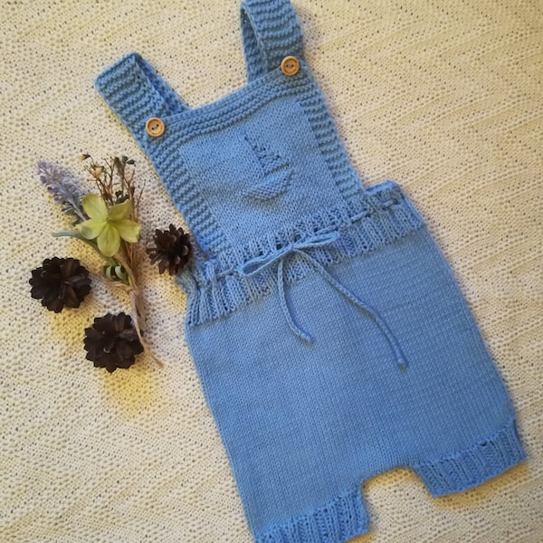 Knit baby romper,baby body suit,baby pants,knitted baby jumpsuit, baby photo prop,cotton or merino romper, sailboat romper, baby shower gift