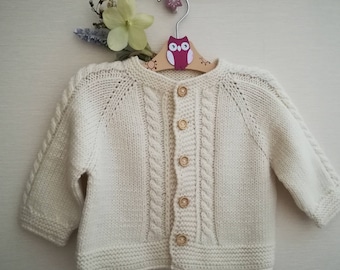 Newborn cardigan.Pure merino jacket.Knitted baby shower. Hand knit sweater.Toddler's cardigan. Girl's cardigan.Merino wool baby jacket.