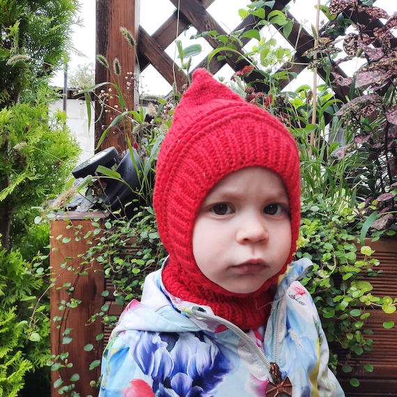 Cagoule en laine merinos. Bonnet lutin. Bonnet lutin pour bebe enfant en bas age enfant. Bonnet a capuche avec cache cou. Chapeau rouge. Bonnet d hiver. Bonnet merinos. Etsy France
