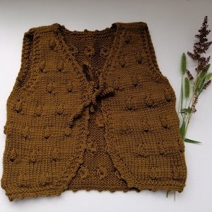 Knitted popcorn vest.Knit Baby Vest with bobbles.Hand Knit Baby Girl/Boy Vest. Knitted Toddler Vest. Merino Wool Vest.Red, brown vest.