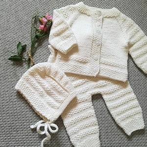 Christening outfit set. Newborn coming home outfit. White merino wool baby set. Baptism set. New baby outfit. Shower gift.
