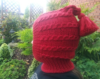 Merino Wool Balaclava. Hat and scarf all in one.Pixie hat.Baby/Toddler Children Elf hat.Hoodie hat with Neck warmer.Red winter hat