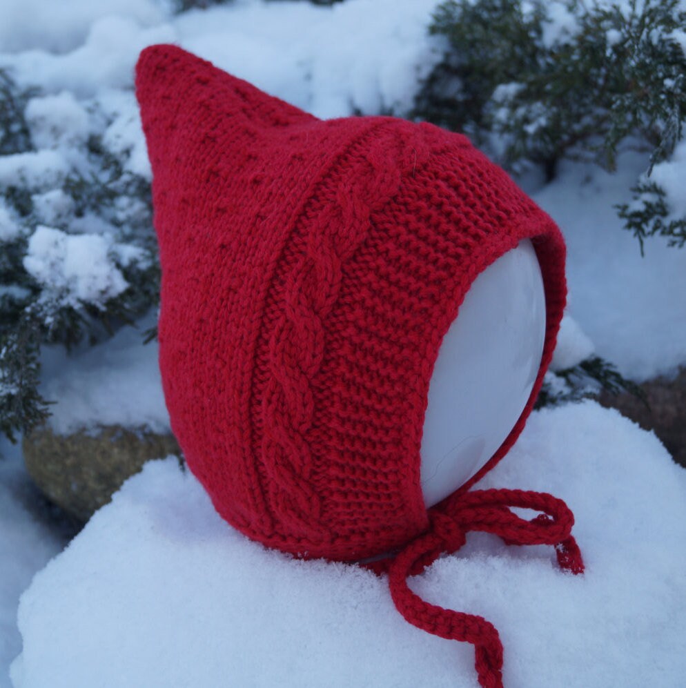 帽子 bonnet knit cap (red) Red Wool Bonnet - Etsy