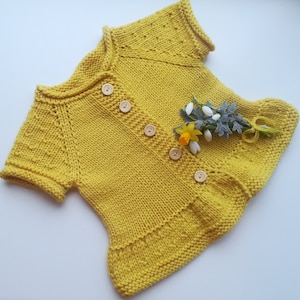Hand Knit Baby Vest.Merino wool knitted girls vest. Newborn,baby, toddler vest.Knitted baby clothes.Yellow baby waistcoat.