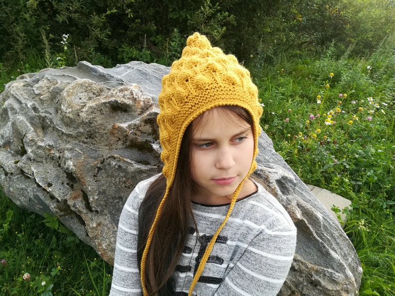 Handmade knitted hat.Bobble Bonnet ToddlerChildAdult hat.Elf hat.Mustard hat Pixie Bonnet.Merino /& Alpaca Wool hat. Baby Pixie Hat