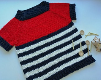 Hand Knitted Baby Sailor Top: Cotton Sleeveless Vest (12-24 Months)