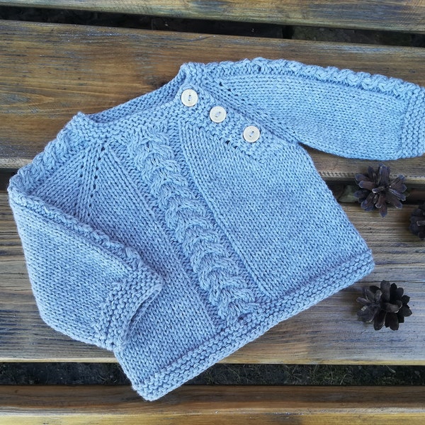 Baby knitted sweater.Knitted baby shower. Hand Knit wool sweater.Merino sweater. Grey jumper.Hand knitted sweater.READY TO SHIP 0-3 months