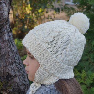 Pom Pom Beanie With Ear Flaps.knitted Girls/boys Hat.6-10 - Etsy