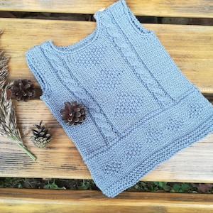 Knitted vest. Knit Baby Vest. Hand Knit Cable Vest. Knitted Toddler Vest. Merino Wool Vest. Grey vest. MADE TO ORDER in any size and color