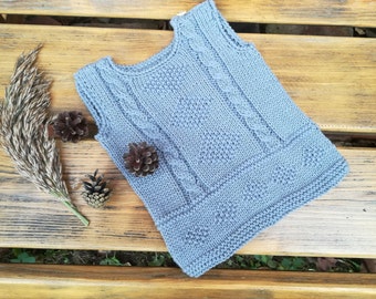 Knitted vest. Knit Baby Vest. Hand Knit Cable Vest. Knitted Toddler Vest. Merino Wool Vest. Grey vest. MADE TO ORDER in any size and color