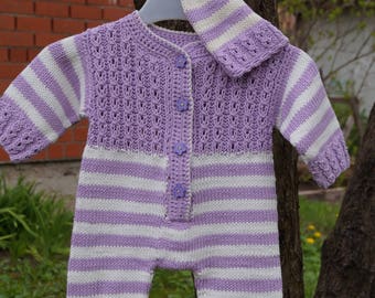 All in one piece knitted overalls.Hand knitted baby shower, baby knitwear,cotton knitted romper jumpsuit for baby.READY TO SHIP Newborn.