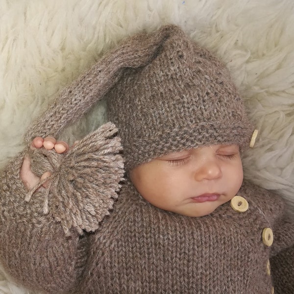 Ensemble pour bébé en alpaga du Pérou. Ensemble cardigan et bonnet pour nouveau-né. Pull bébé en tricot, bonnet. Cardigan fille/garçon. Veste tricotée à la main. Accessoires de photographie pour nouveau-né