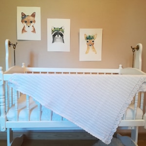 Knit baby blanket,knitted cotton afghan,white cot/stroller blanket,Christening/baptism blanket,anti allergic,baby shower gift-READY TO SHIP