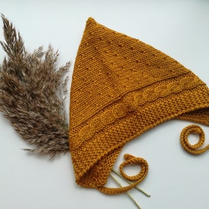 Knitted pixie bonnet.Baby/toddler/child/teens/adult pixie hat.Elf hat.Mustard pixie bonnet.Merino wool hat.Hand knitted pixie hat.