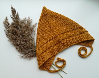 Gorro de duendecillo de lana merino tejido a mano: gorro de duendecillo para bebé, gorro de duendecillo para bebé, niño pequeño, niño o adulto, gorro mostaza, gorro tejido a mano