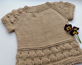 Popcorn knitted baby sleeveless vest.Merino knitted girls jumper.Short Sleeves Hand knit Pullover/Jumper.READY TO SHIP 12-24 months