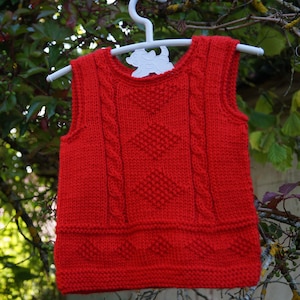 Knitted vest. Knit Baby Vest. Hand Knit Cable Vest. Knitted Toddler Vest. Merino Wool Vest. Red vest. MADE TO ORDER in any size and color