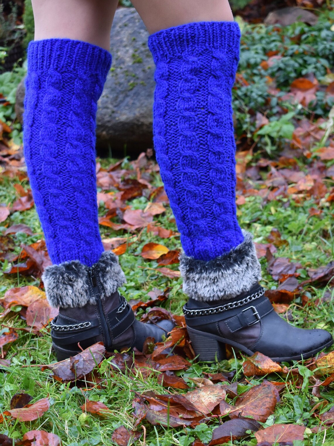 Wool Knitted Leg Warmer.leg Warmer Knee High.navy Blue Leg Etsy