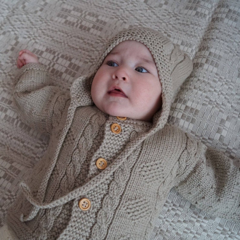 Merino Wool baby set. Newborn cardigan and hat set. Knitted Etsy