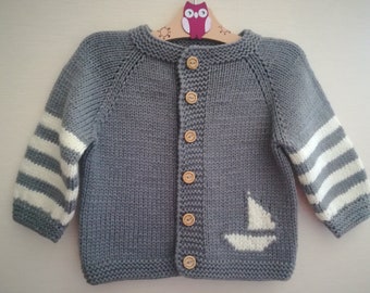 Baby boy sweater.Cotton cardigan.Newborn cardigan.Knitted baby shower. Hand Knit Sweater. Toddler's Cardigan.  Merino or cotton Baby Jacket.