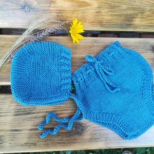 Stricken Baby Windelhülle und Mütze, Windelhüllen, gestrickte Merino Wolle Pumphose, Jeans blaue Pumphose, Baby-Dusche-Geschenk. VERSANDBEREIT 3-6 Monate