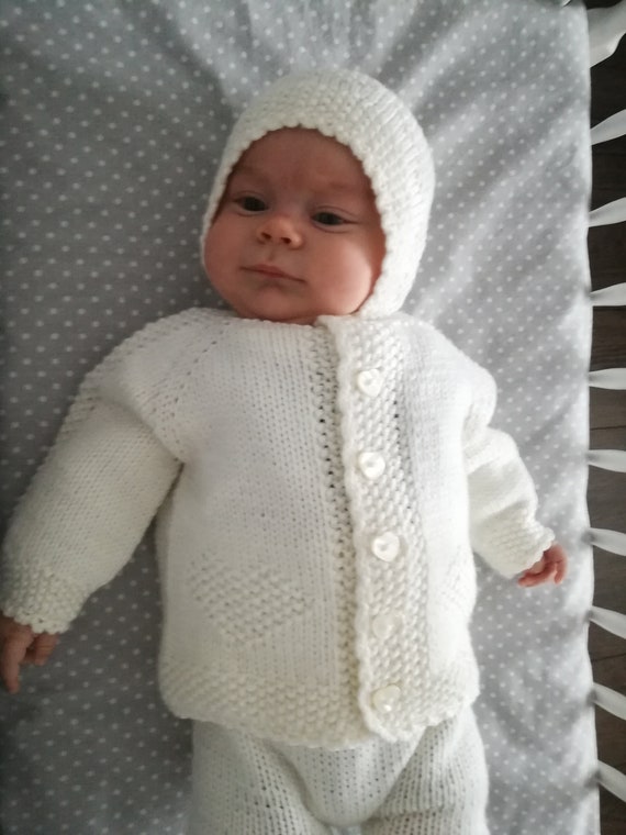 Merino Wool Baby Set. Newborn Cardigan and Hat Set. Knitted Baby Sweater. Christening Outfit Set. Newborn Coming Home Outfit. Shower Gift