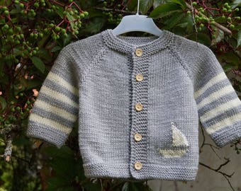 Baby boy sweater. Newborn cardigan. Knitted baby shower. Hand Knit Sweater. Toddler's Cardigan.  Merino Wool Baby Jacket.