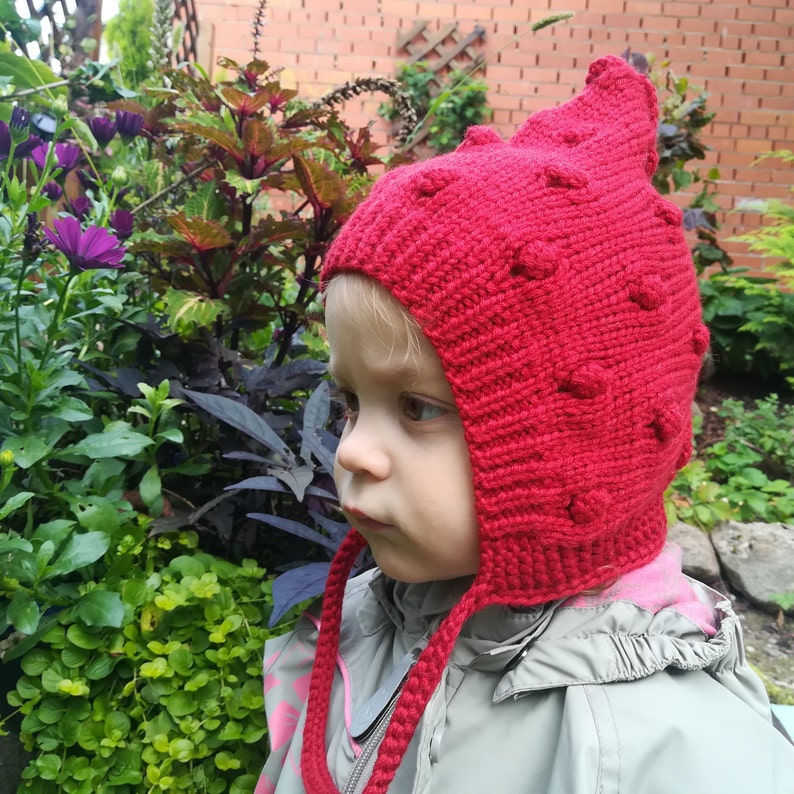 Knitted pixie bonnet.Babytoddlerchildteensadult pixie hat.Elf hat.Bobble Pixie Bonnet.MerinoCashmere Wool hat.Hand knitted pixie hat.