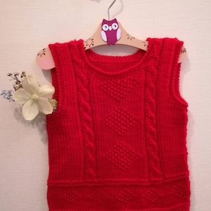 Knitted vest. Knit Baby Vest. Hand Knit Cable Vest. Knitted Toddler Vest. Merino Wool Vest. Red vest. READY TO SHIP size 12-24 months