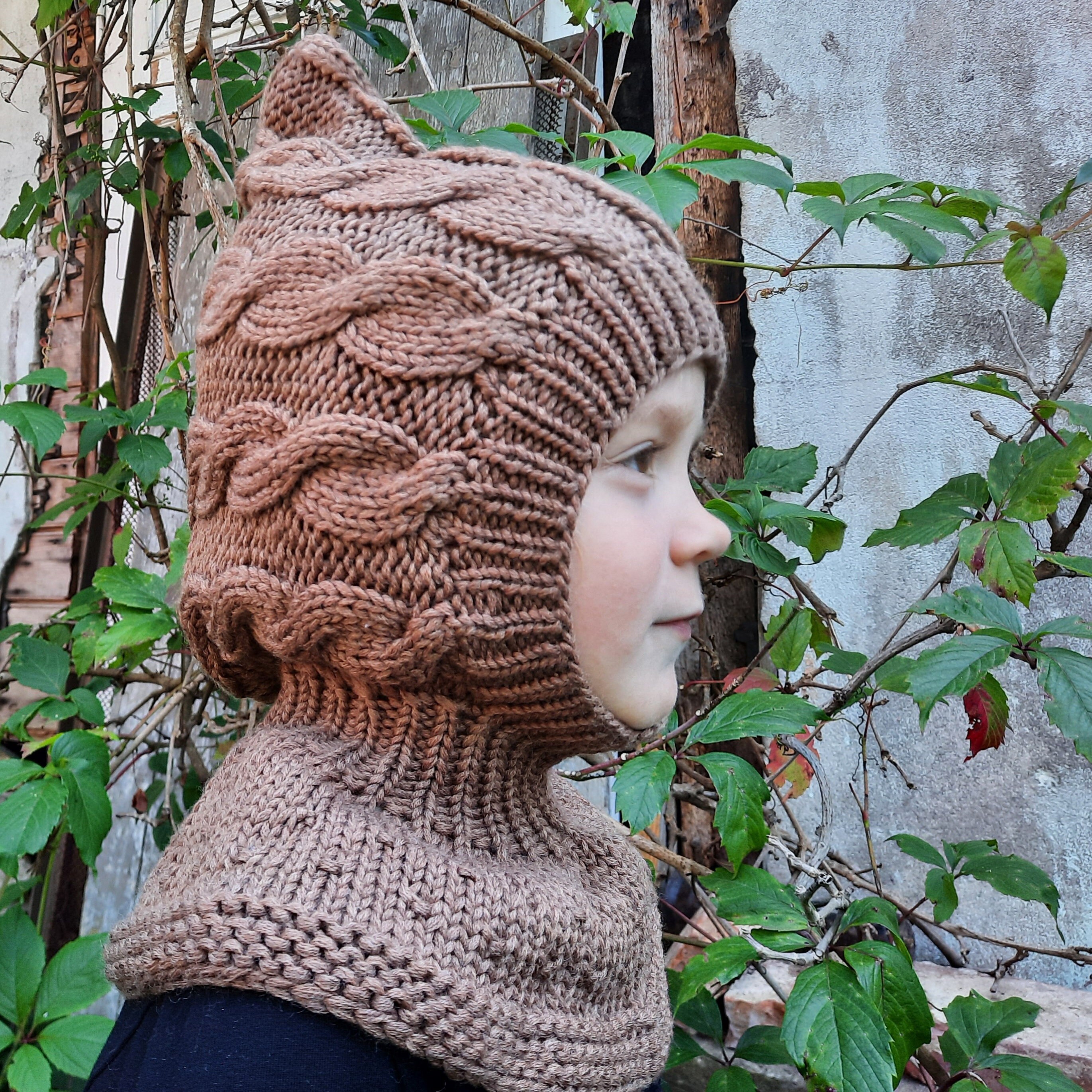 Merino Wool Balaclava: Knit Pixie Elf Hat With Neck Warmer 