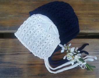 Knitted baby hat,baby bonnet,spring/summer hat,Cotton or merino wool hat for baby/toddler,kids cotton hat,lace baby cap.