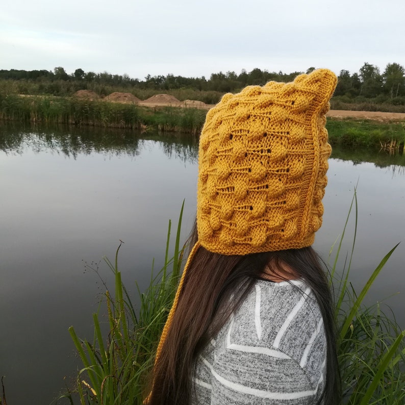 Handmade knitted hat.Bobble Bonnet ToddlerChildAdult hat.Elf hat.Mustard hat Pixie Bonnet.Merino /& Alpaca Wool hat. Baby Pixie Hat