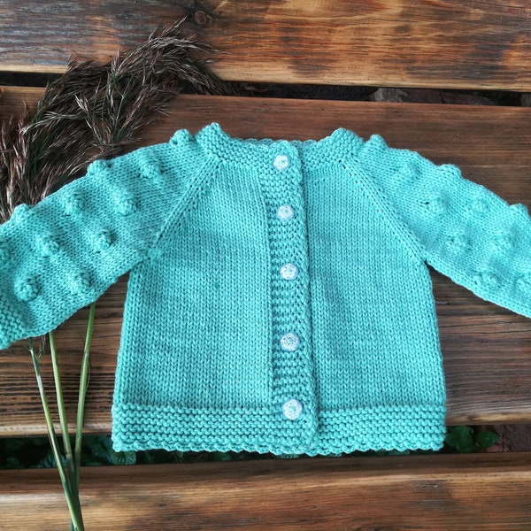 Popcorn Knit Cardigan. Merino wool knitted baby sweater. Newborn,baby, toddler cardigan.Popcorn Knit Clothing.Baby Shower gift.