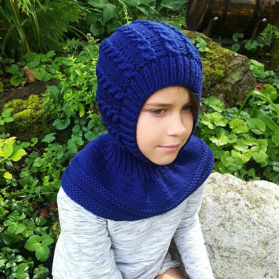 Cagoule pour enfant. Cagoule bleue pour enfant. Cagoule en laine merinos. Bonnet a capuche pour bebe enfant en bas age. Bonnet a capuche avec cache cou. Bonnet de ski. Etsy France