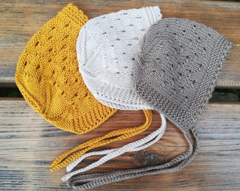 Hospital hat.Newborn Bonnet.Knitted baby hat.Baby bonnet.Baby shower gift.Organic cotton hat Baby Cap Cotton Bonnet.Vegan friendly.
