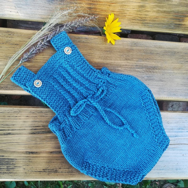 Knit baby romper,knitted baby jumpsuit,newborn baby photo prop,merino romper,jeans blue romper baby shower gift. READY TO SHIP 0-3 months.