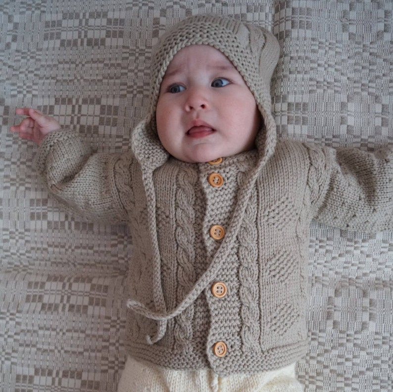 Merino Wool baby set. Newborn cardigan and hat set. Knitted Etsy