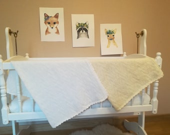 Knit baby blanket,  knitted merino wool/alpaca afghan, white cot/stroller blanket, baby shower gift, knitted baptism wrap-READY TO SHIP