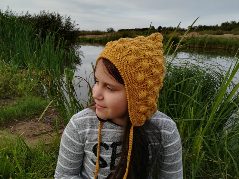 Handmade knitted hat.Bobble Bonnet ToddlerChildAdult hat.Elf hat.Mustard hat Pixie Bonnet.Merino /& Alpaca Wool hat. Baby Pixie Hat