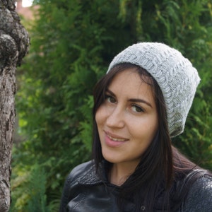 Knit Slouch Hat for women, Slouchy beanie, Winter hat, Ladies slouchy hat, Grey slouch hat, Cable Knit Beanie, Merino wool hat.