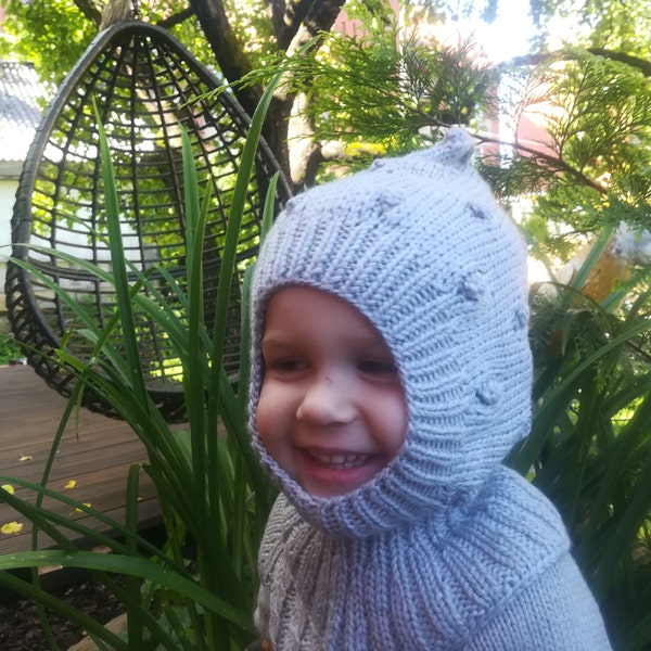 Pasamontañas de lana merino. Gorro y bufanda todo en uno. Gorro duendecillo. Gorro de elfo para bebés/niños pequeños. Gorro con capucha y calentador de cuello. Gorro de invierno gris